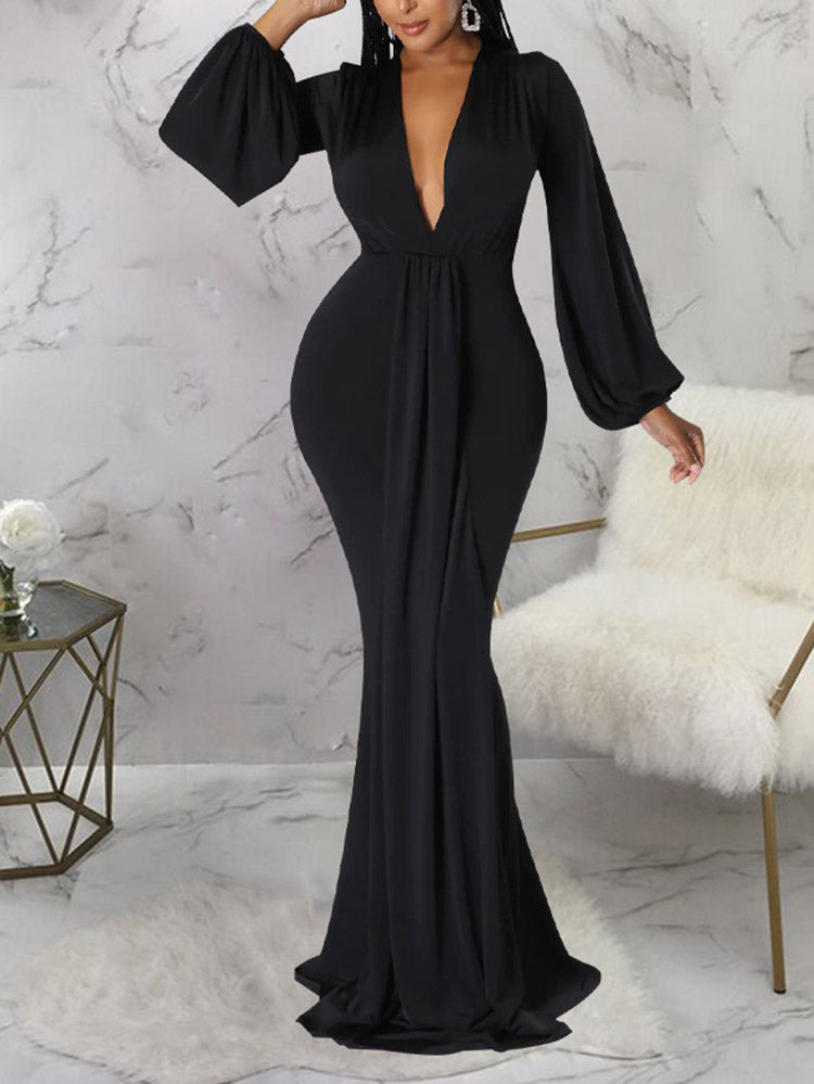 Sixsr Deep V Neck Evening Maxi Dress