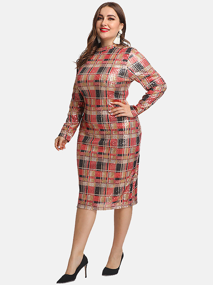 Sixsr Plaid Sequin Long Dress