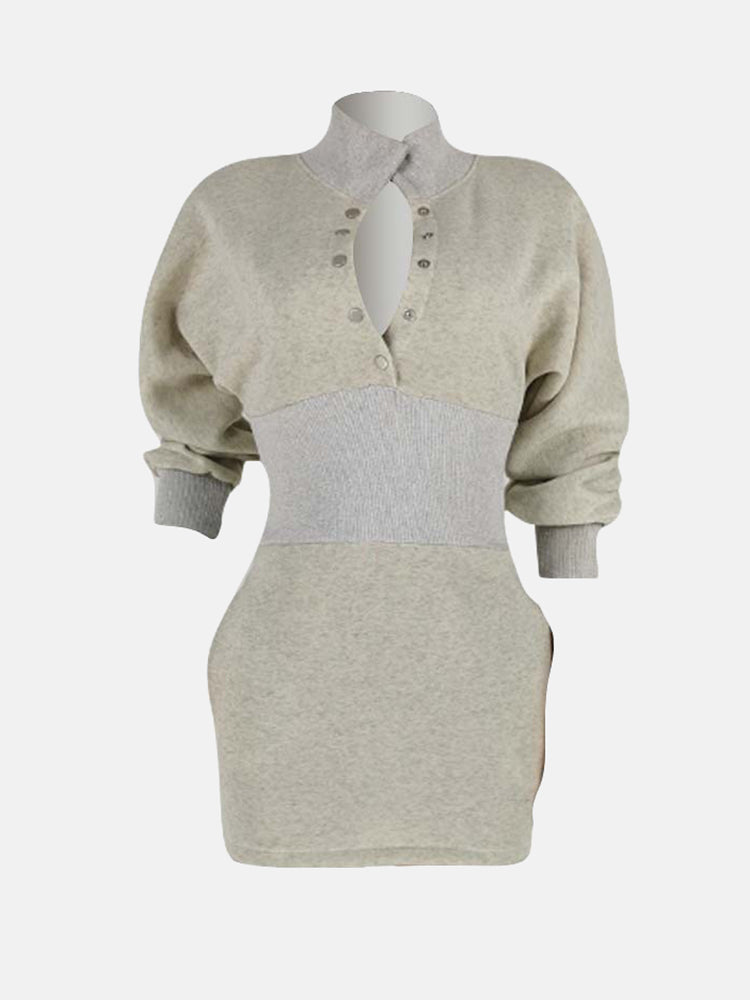 Sixsr Solid Color Stand Collar Sweatshirt Dress