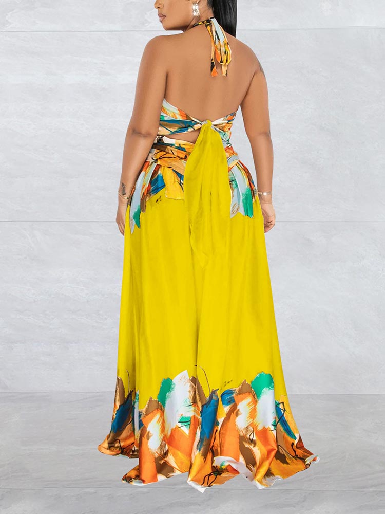 Sixsr Print Halter Cut-out Maxi Dress