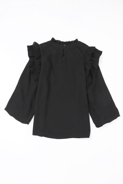 swvws Ruffled Round Neck Long Sleeve Blouse