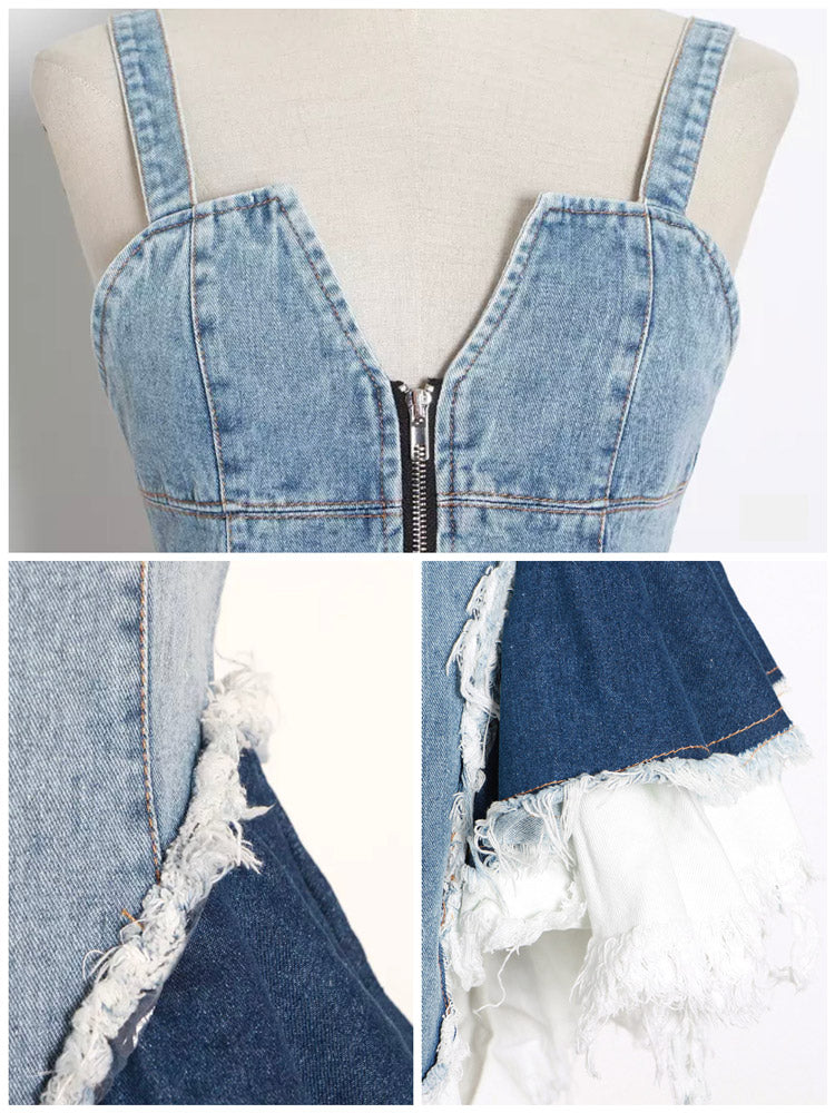 Sixsr Patchwork Denim Mini Dress