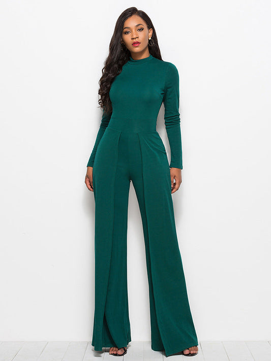 swvws Long Sleeve Mock Neck Wide Leg Jumpsuit