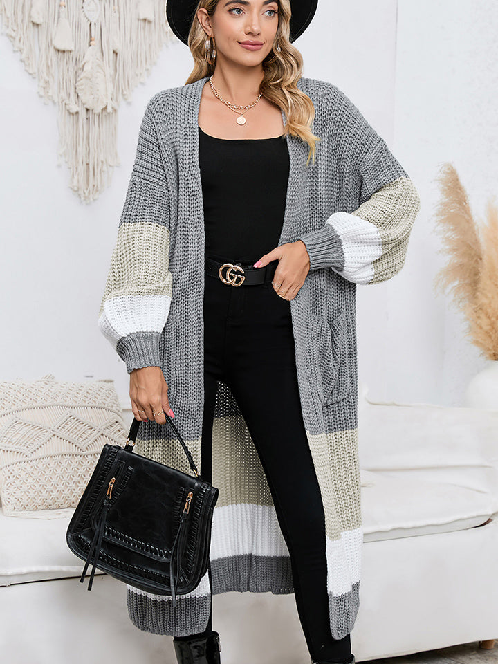 swvws Color Block Long Sleeve Pocketed Cardigan