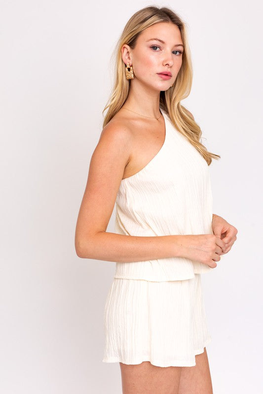 swvws Sleeveless One Shoulder Layered Top Romper