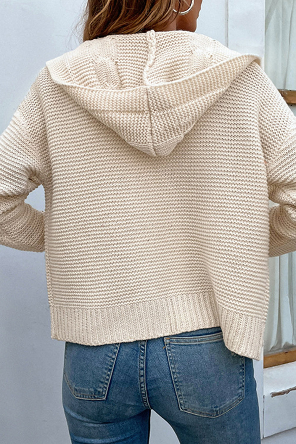 swvws Cable-Knit Dropped Shoulder Hooded Cardigan