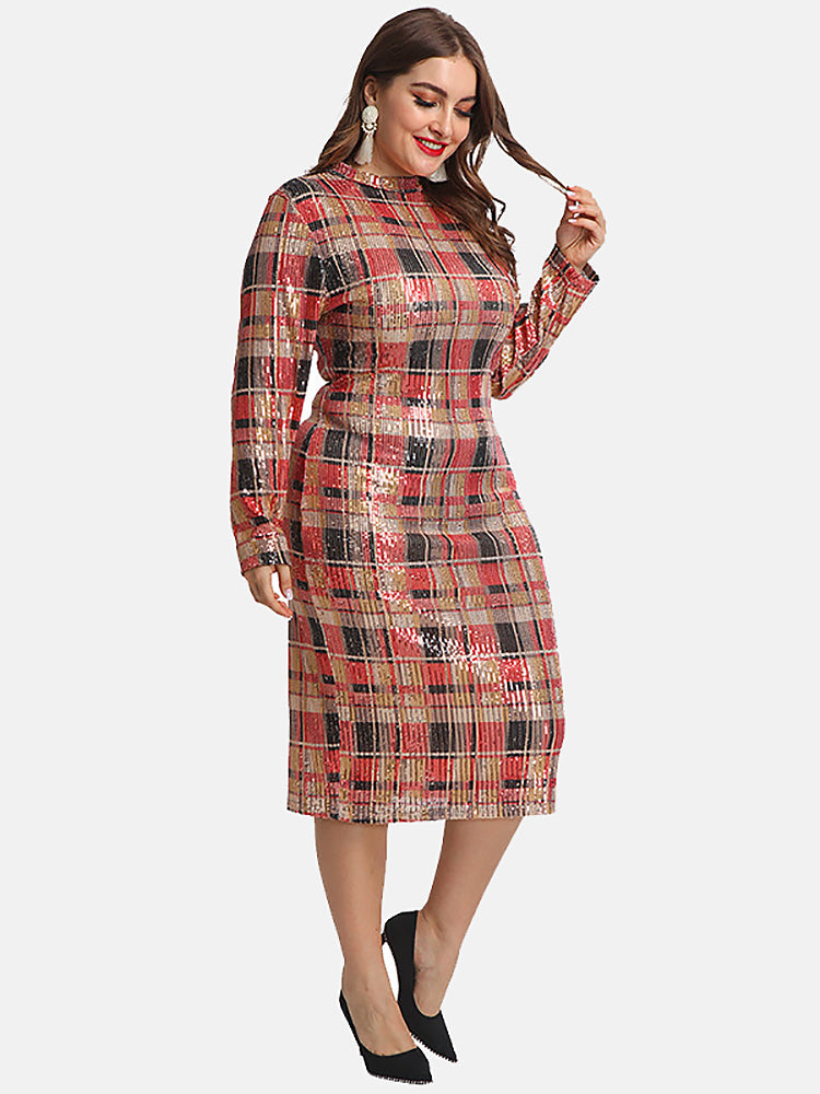 Sixsr Plaid Sequin Long Dress