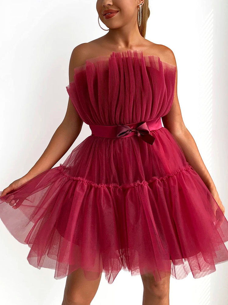 Sixsr Bow Decor Layered Tulle Cocktail Dress