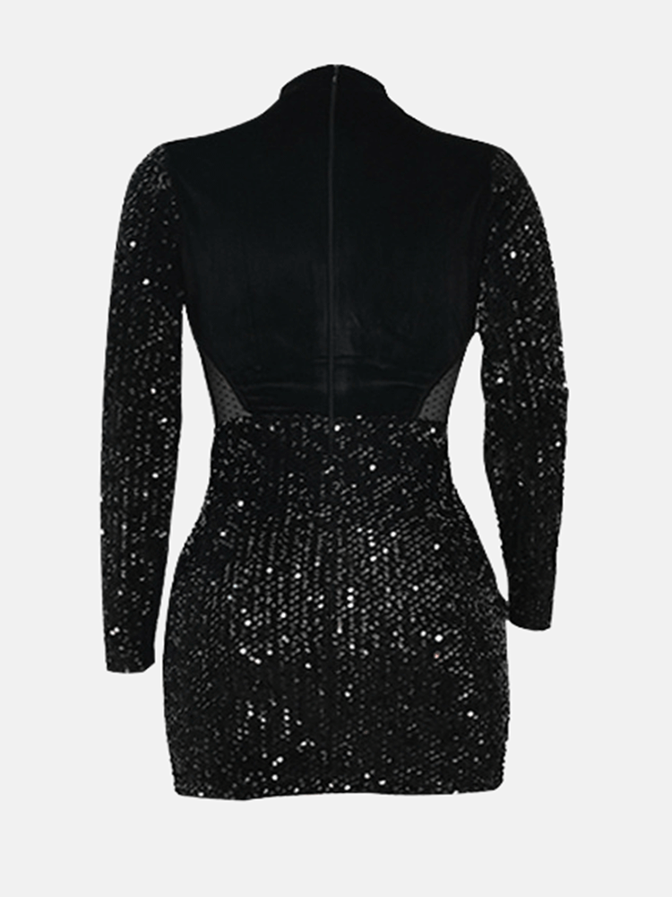 Sixsr Sequin Velvet Mesh Patchwork Mini Dress