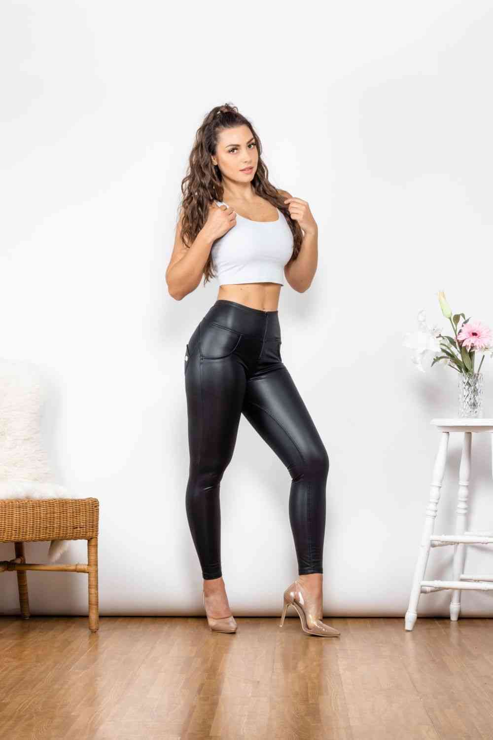 swvws Full Size PU Leather Zip Detail Leggings