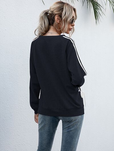 swvws Lace-Up Round Neck Long Sleeve Sweatshirt