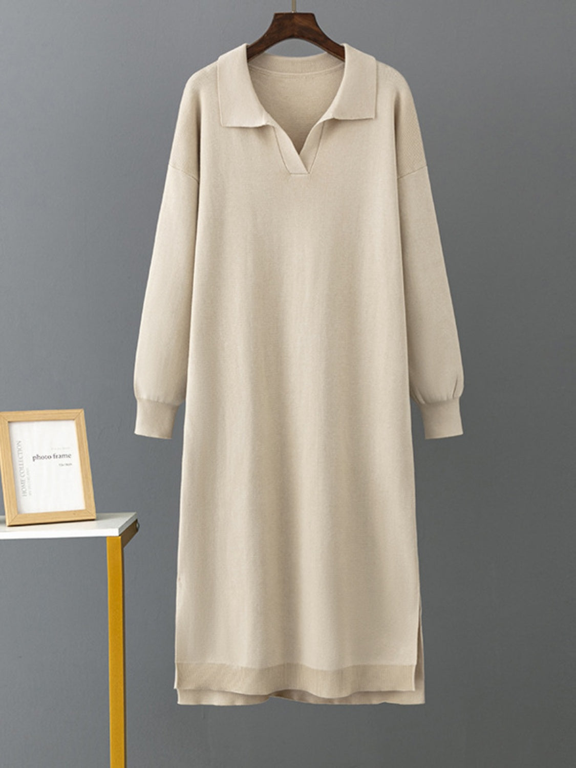 swvws Johnny Collar Long Sleeve Slit Sweater Dress