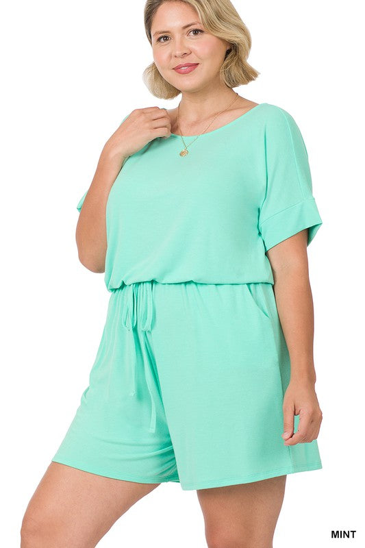 swvws Plus Romper With Elastic Waist & Back