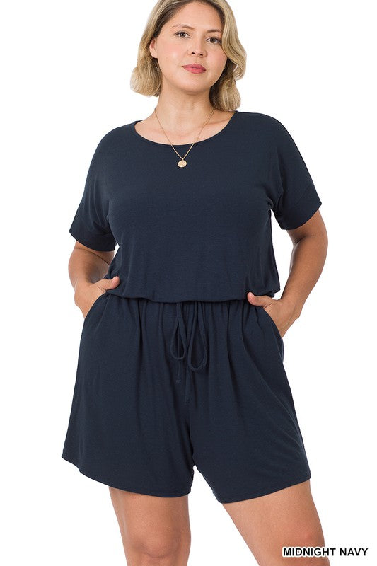 swvws Plus Romper With Elastic Waist & Back