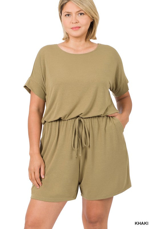 swvws Plus Romper With Elastic Waist & Back