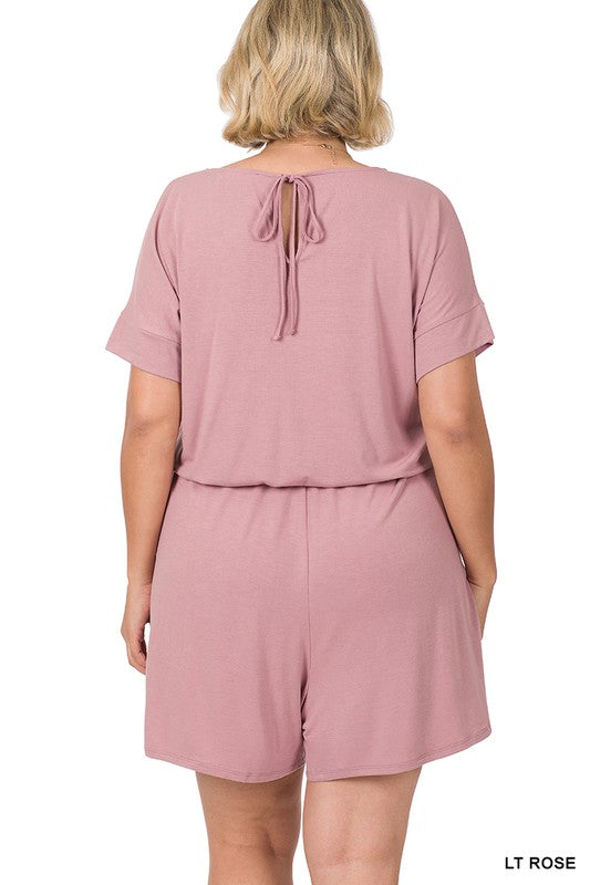 swvws Plus Romper With Elastic Waist & Back