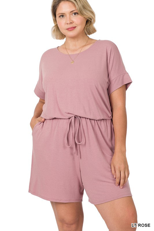 swvws Plus Romper With Elastic Waist & Back