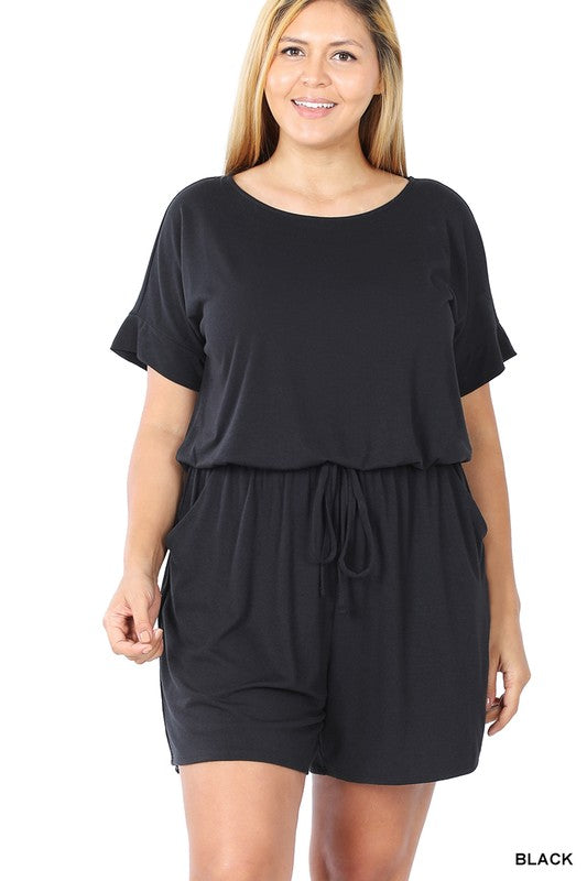 swvws Plus Romper With Elastic Waist & Back