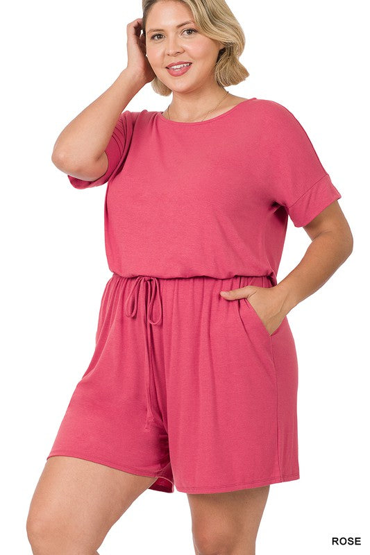 swvws Plus Romper With Elastic Waist & Back