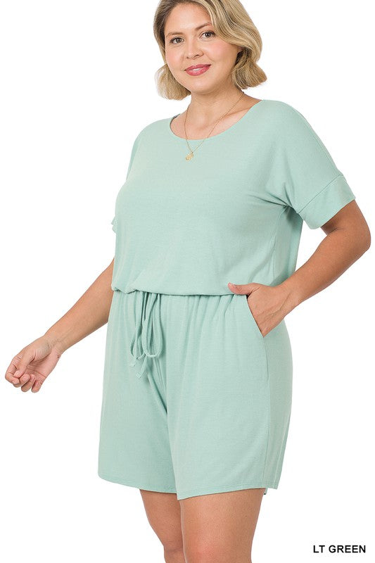 swvws Plus Romper With Elastic Waist & Back