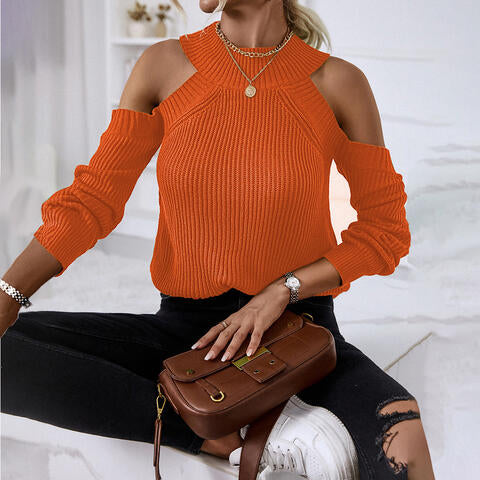 swvws Round Neck Cold-Shoulder Sweater