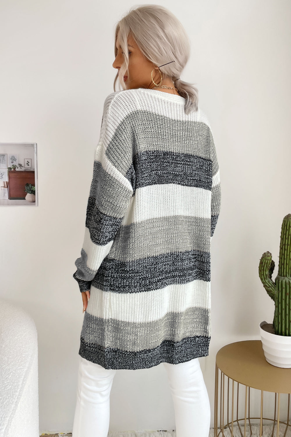 swvws Striped Long Sleeve Duster Cardigan