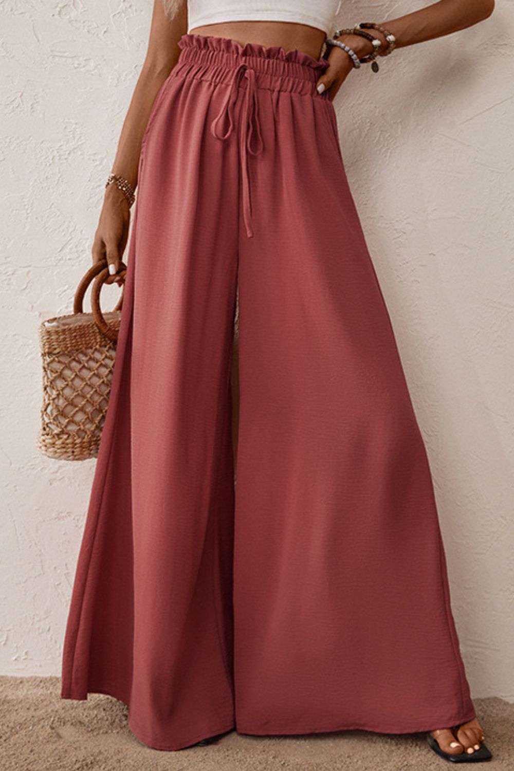 swvws Smocked Paperbag Waist Wide Leg Pants