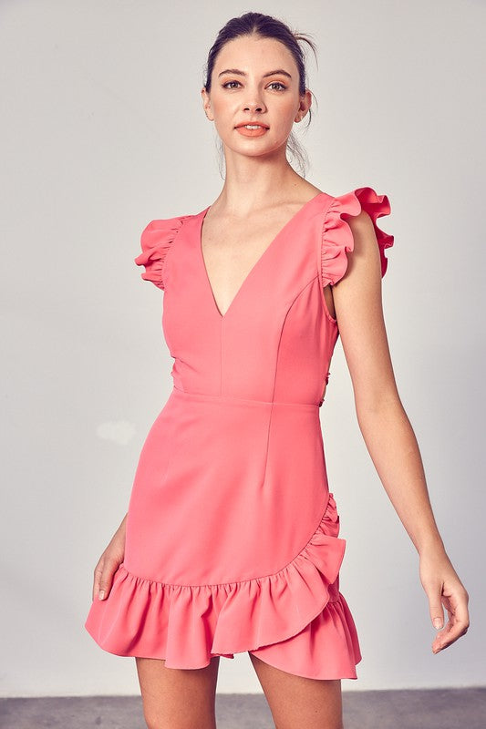 swvws V-neck Ruffle Dress