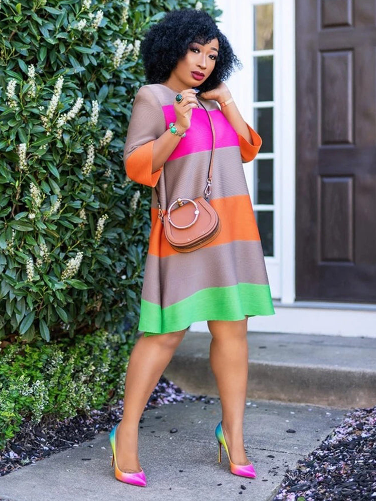 Sixsr Color Block Loose Midi Dress