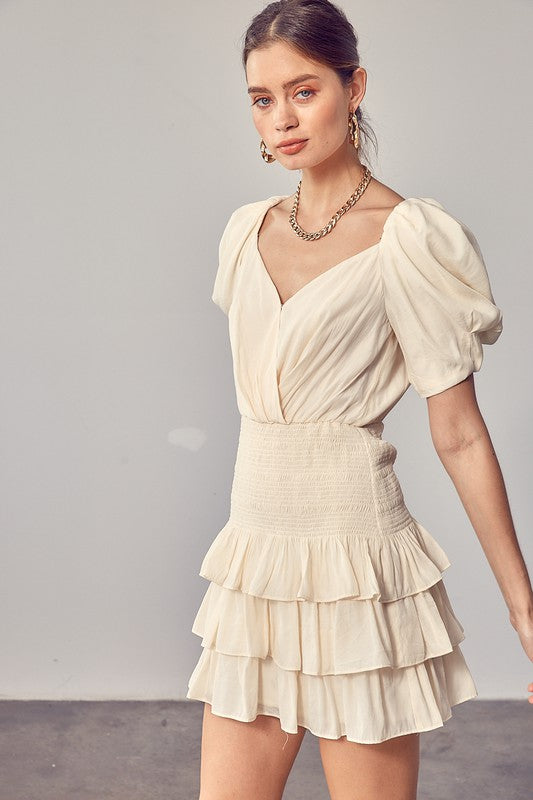 swvws Puff Sleeves Ruffle Dress