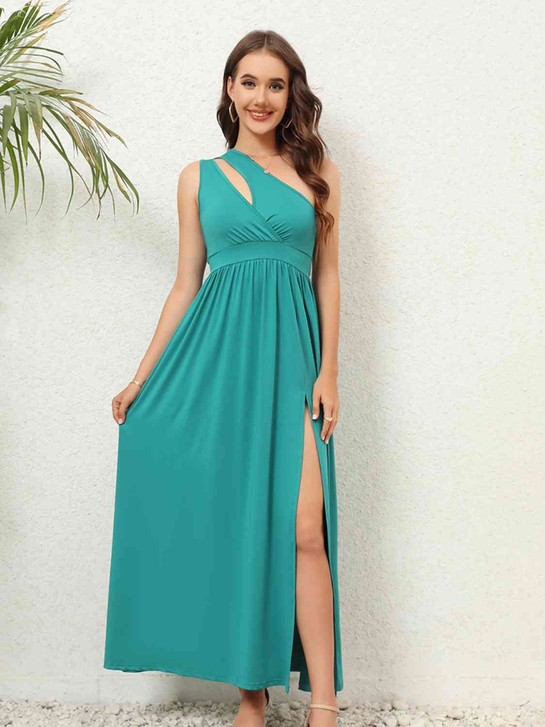 swvws Cutout One-Shoulder Split Maxi Dress