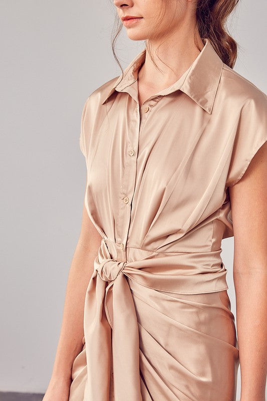 swvws Collar Button Up Front Tie Dress