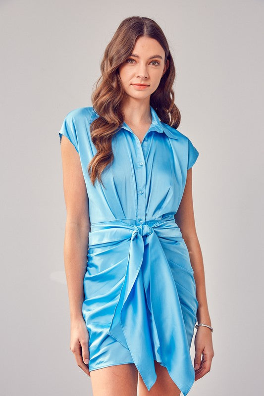 swvws Collar Button Up Front Tie Dress