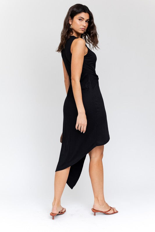 swvws Sleeveless Twist Wrap Rib Midi Dress