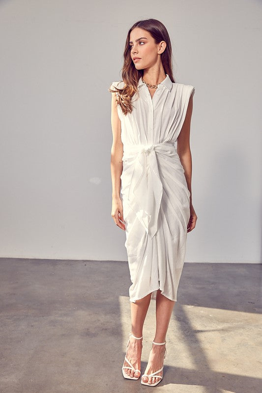 swvws Sleeveless Button Front Tie Dress