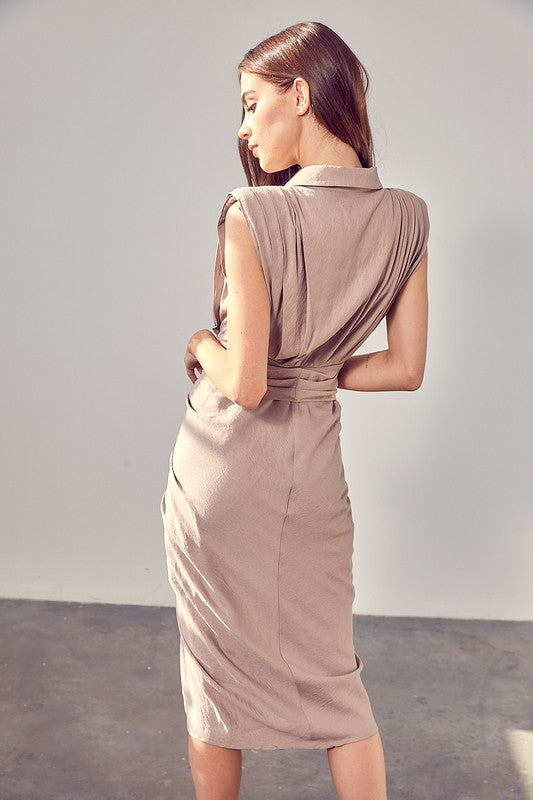 swvws Sleeveless Button Front Tie Dress