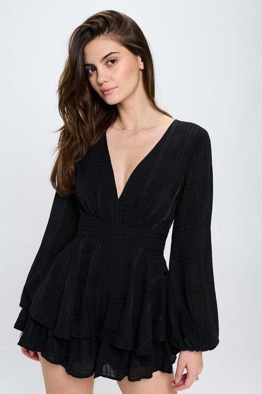 swvws Long Sleeve Tiered Mini Romper