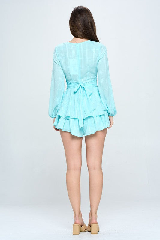 swvws Long Sleeve Tiered Mini Romper