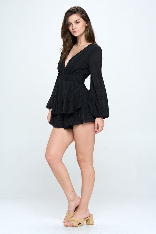 swvws Long Sleeve Tiered Mini Romper