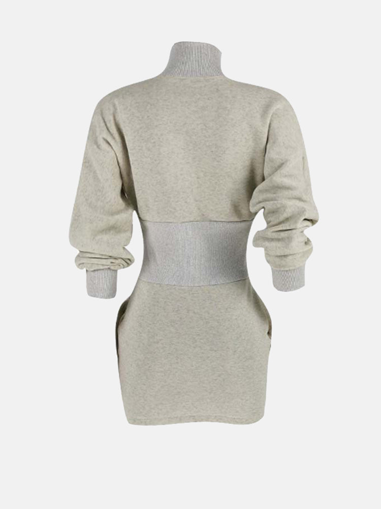 Sixsr Solid Color Stand Collar Sweatshirt Dress