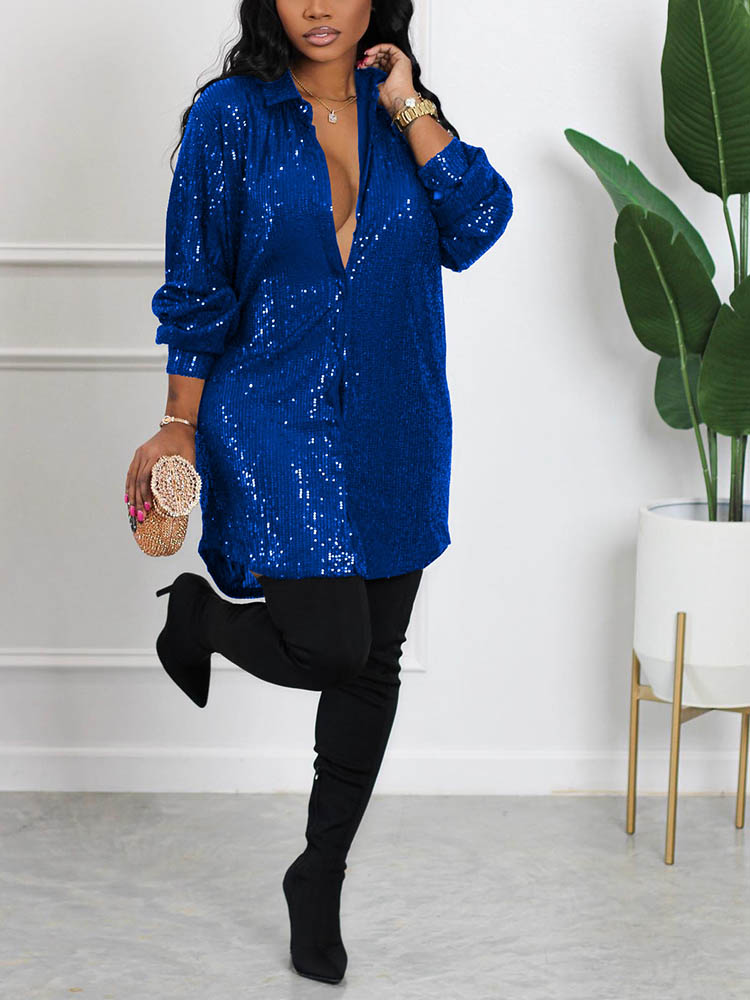 Sixsr Sequin Shirt Mini Dress