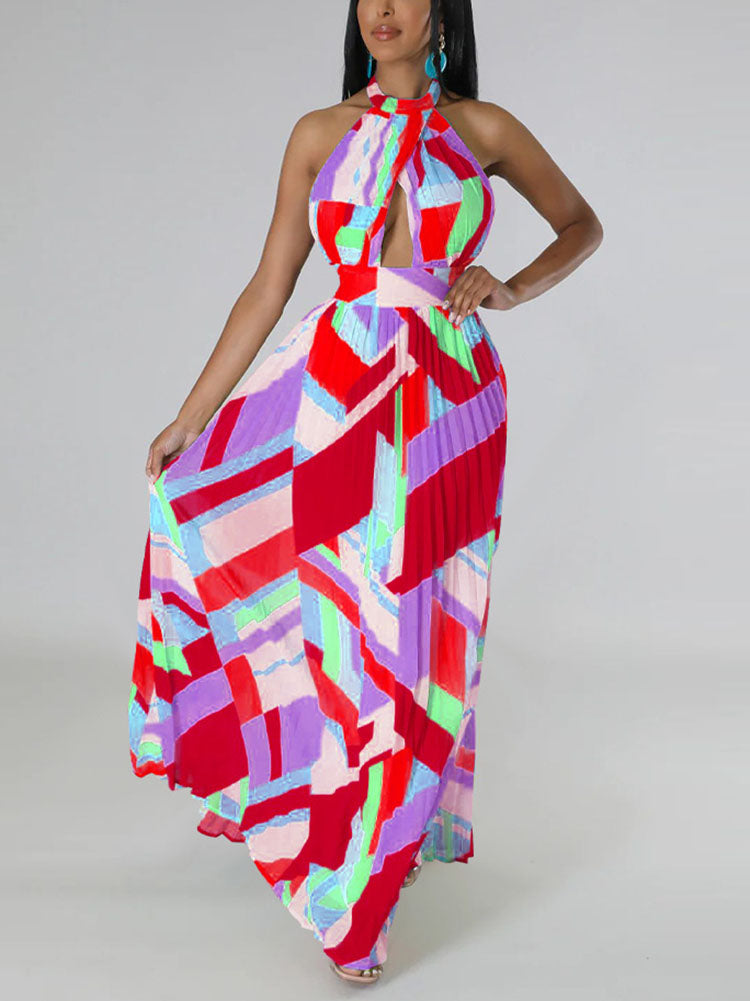 Sixsr Halter Pleated Maxi Dress