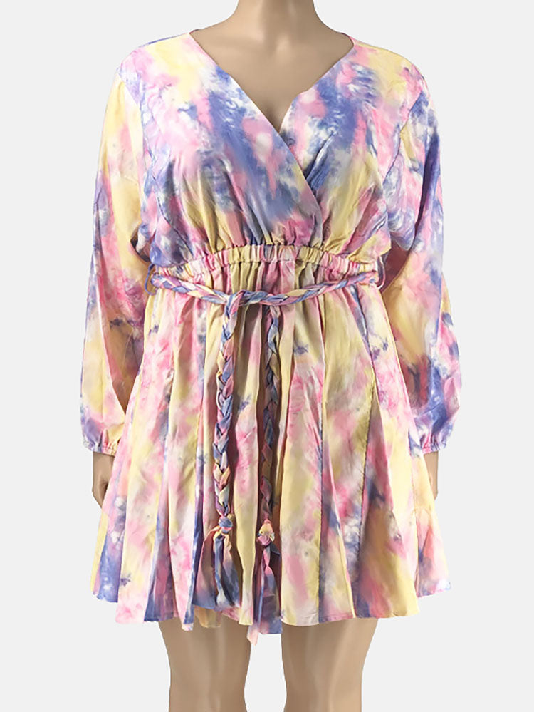 Sixsr Tie Dye Belted Midi Dress