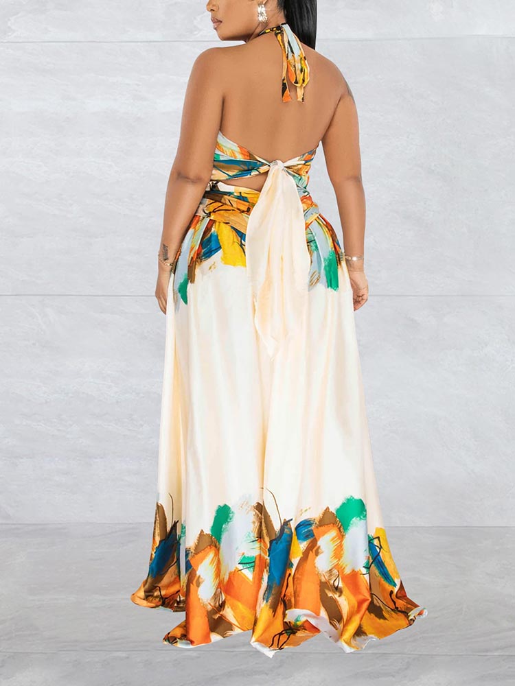 Sixsr Print Halter Cut-out Maxi Dress