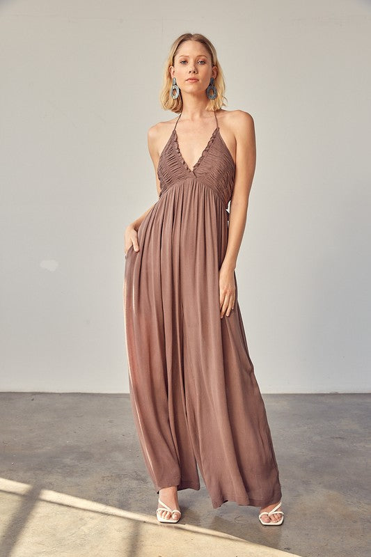 swvws Halter Neck Back Tie Jumpsuit