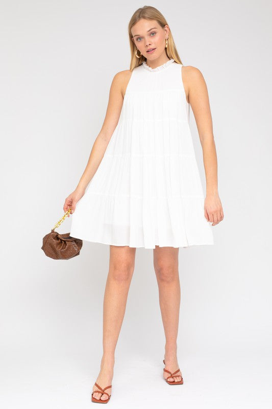 swvws Sleeveless Ruffle Neck Tiered Dress