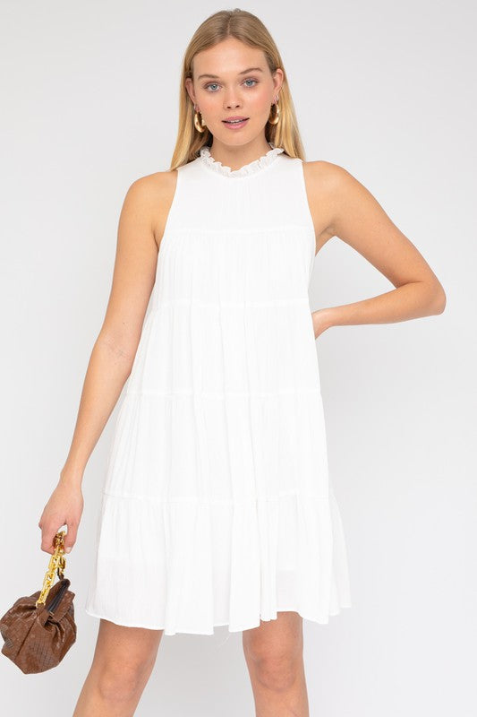 swvws Sleeveless Ruffle Neck Tiered Dress