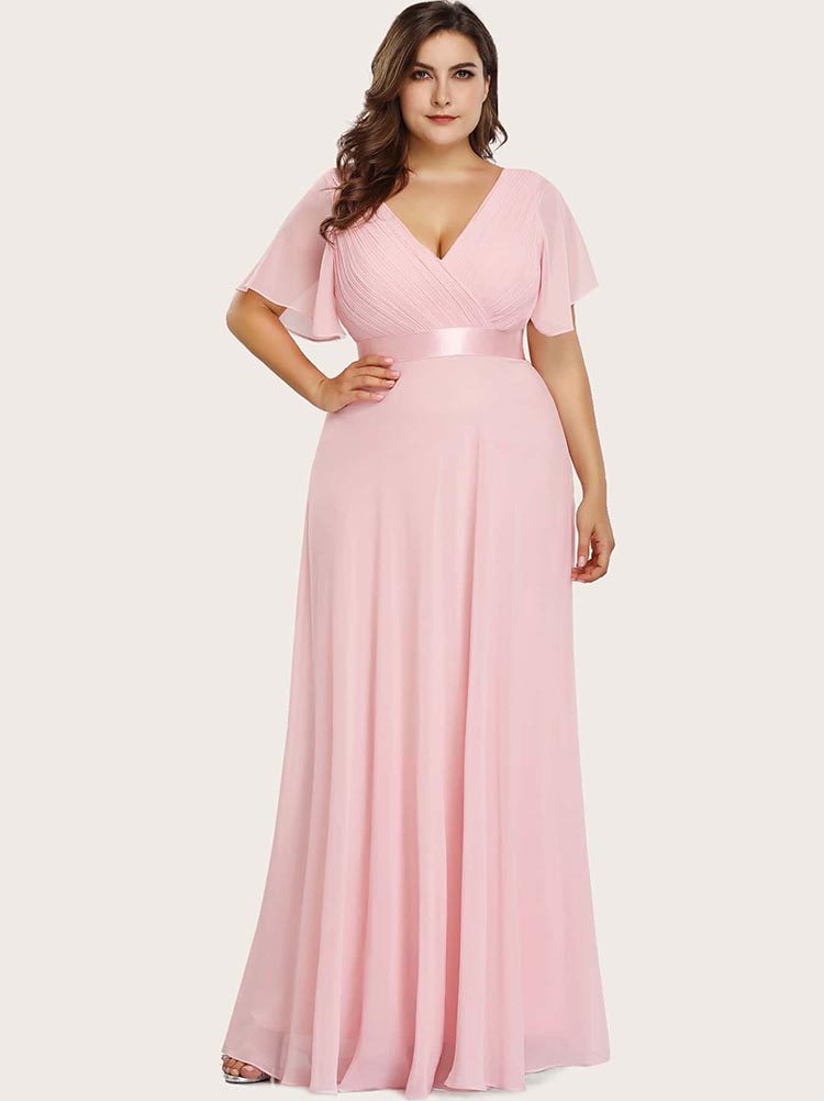 Sixsr Flutter Sleeve Pleated Chiffon Dress