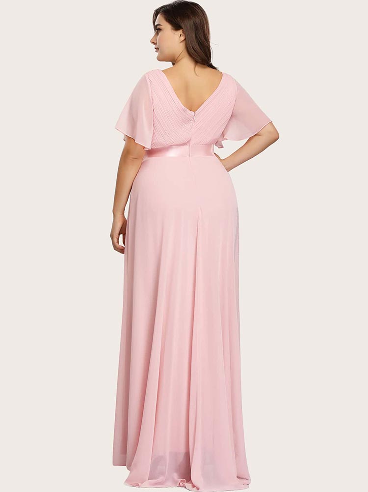 Sixsr Flutter Sleeve Pleated Chiffon Dress