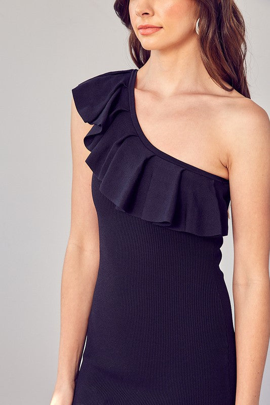 swvws One Shoulder Ruffle Dress